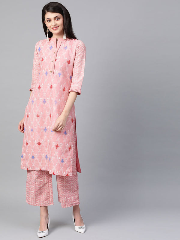 Women's Pink Poly Silk Kurta - Ziyaa