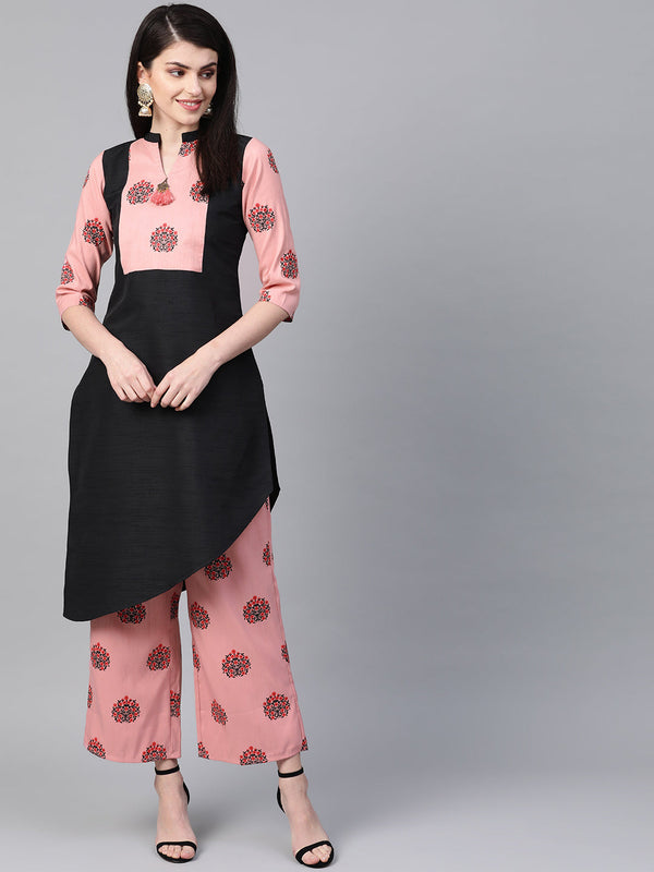 Women's Black Poly Silk Kurta - Ziyaa