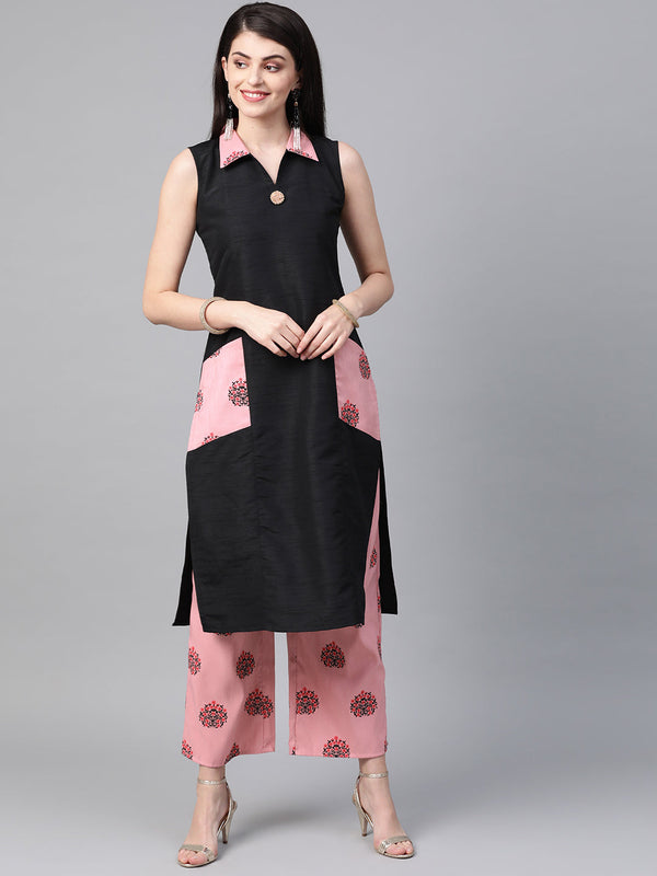 Women's Pink Poly Silk Kurta - Ziyaa