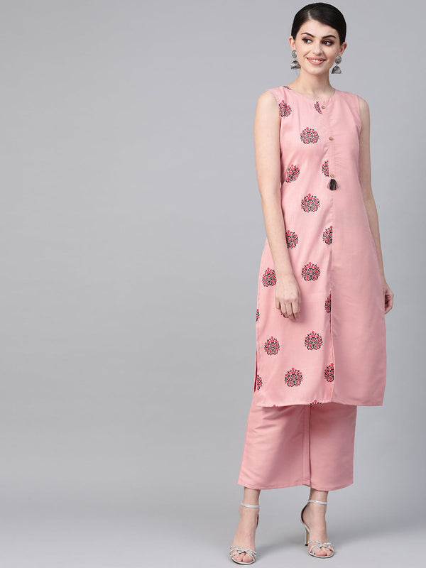 Women's Pink Poly Silk Kurta - Ziyaa