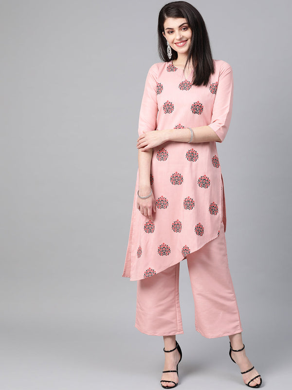 Women's Pink Poly Silk Kurta - Ziyaa