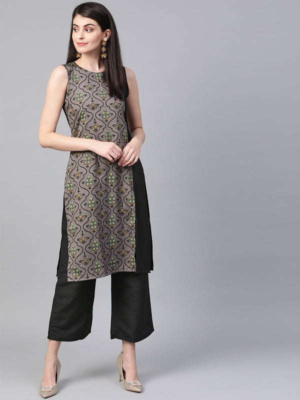 Women's Black Poly Silk Kurta - Ziyaa