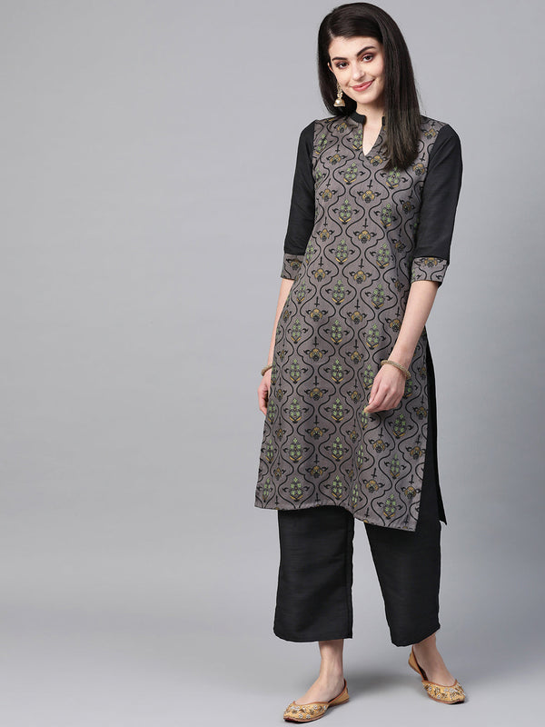 Women's Grey Poly Silk Kurta - Ziyaa