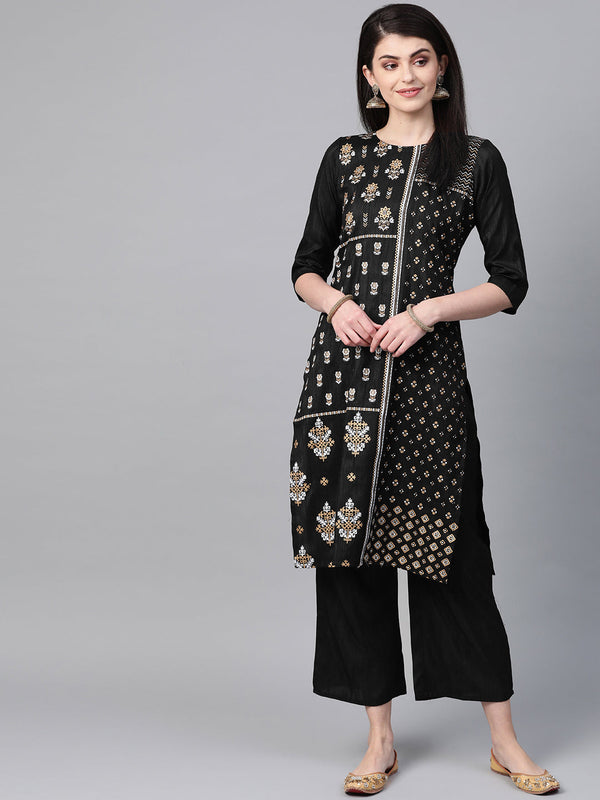 Women's Black Poly Silk Kurta - Ziyaa