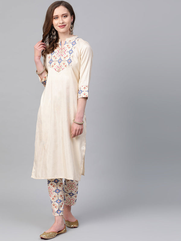 Women Cream Silk Kurta by Ziyaa (1pc)