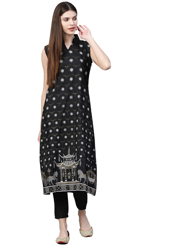 Women's Black Poly Silk Kurta - Ziyaa