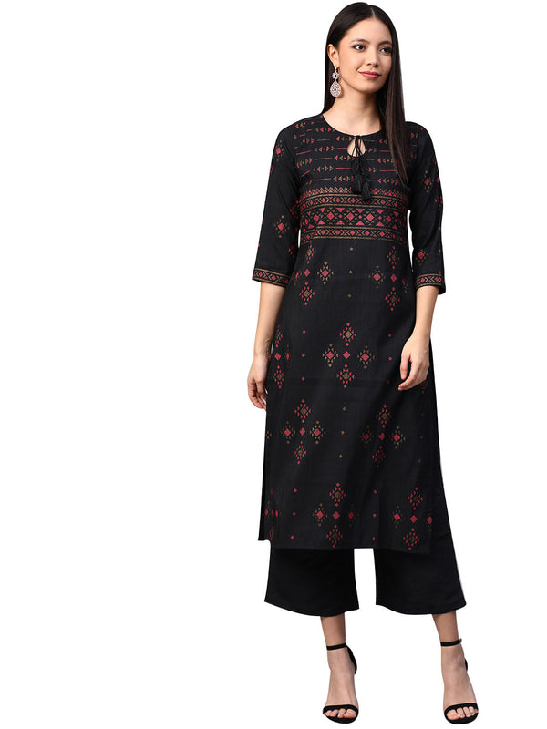 Women's Black Poly Silk Kurta - Ziyaa