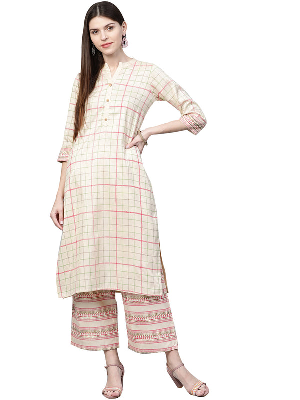 Women's Cream Poly Silk Kurta - Ziyaa