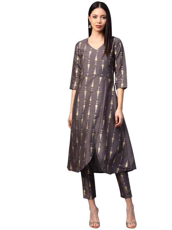 Women's Grey Poly Silk Kurta - Ziyaa