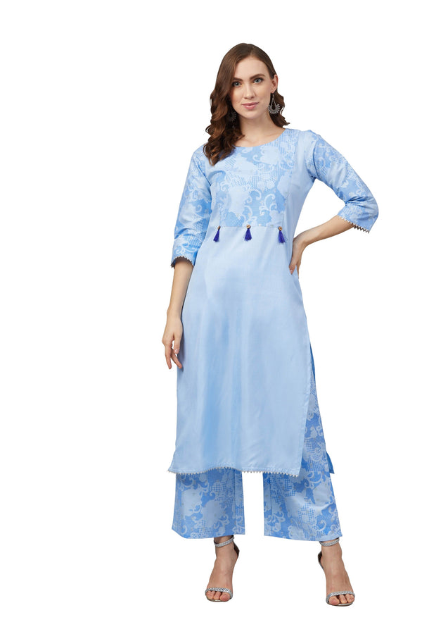 Women's Sky Blue Poly Silk Kurta - Ziyaa