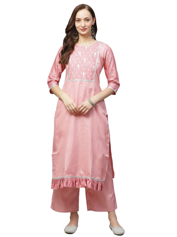 Women Pink Silk Kurta by Ziyaa (1pc)