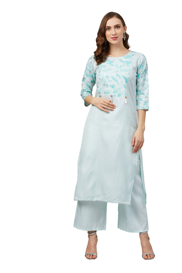 Women's Green Poly Silk Kurta - Ziyaa