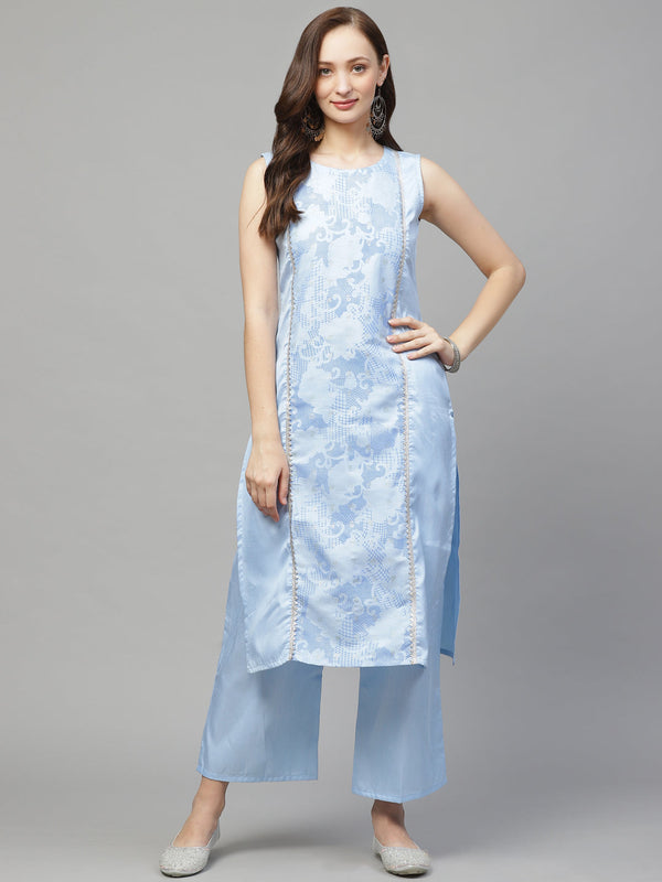 Women Sky Blue Silk Kurta by Ziyaa (1 Pc Set)