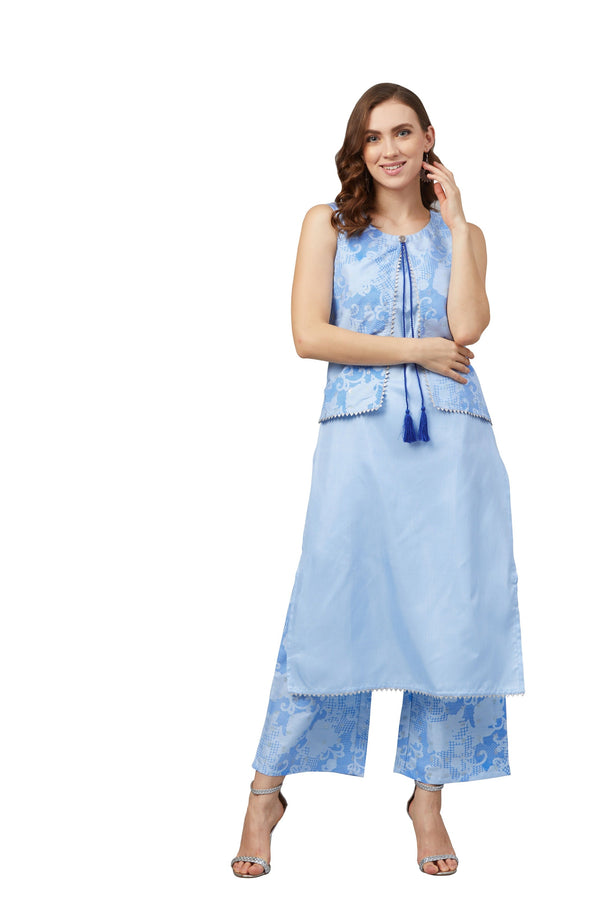 Women's Sky Blue Poly Silk Kurta - Ziyaa