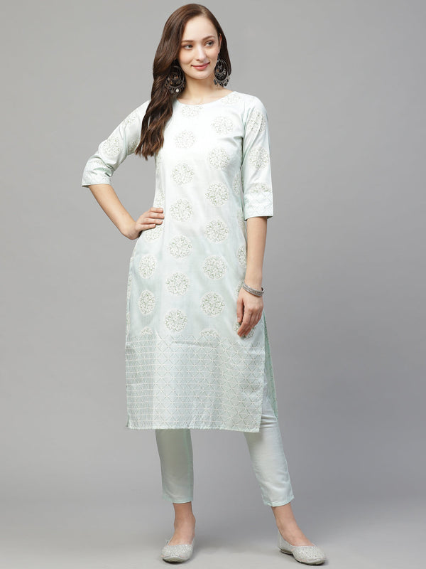 Women Light Green Silk Kurta by Ziyaa (1 Pc Set)