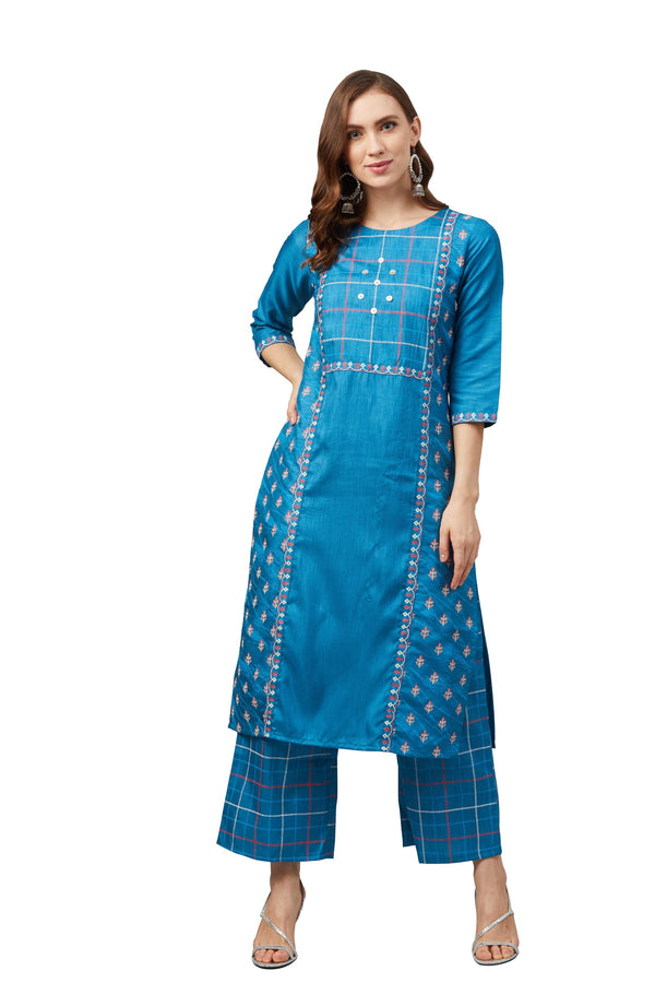 Women's Blue Poly Silk Kurta - Ziyaa