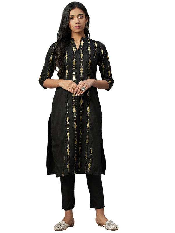 Women's Black Poly Silk Kurta - Ziyaa