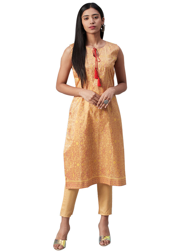 Women's Chiku Poly Silk Kurta And Pant Set - Ziyaa