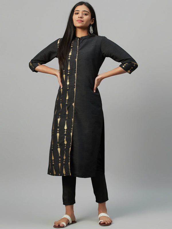 Women Black Silk Kurta by Ziyaa (1 Pc set)