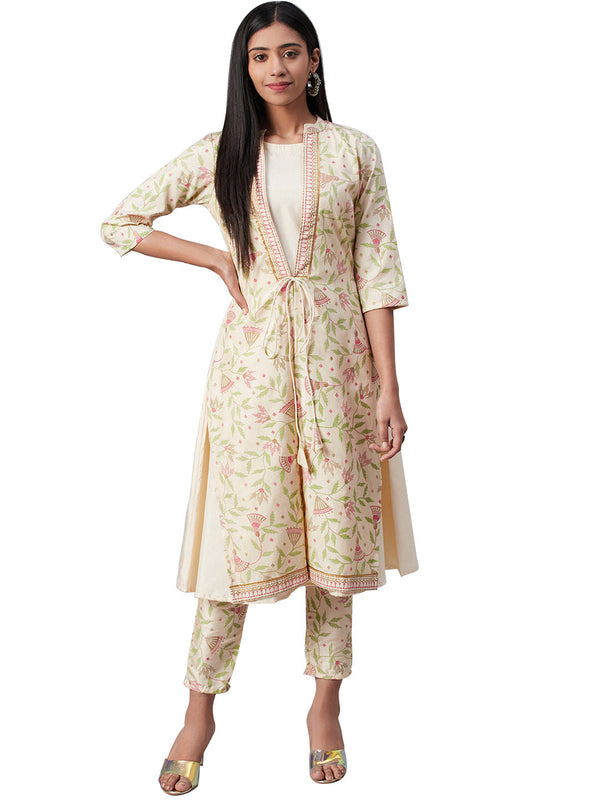 Women Cream Silk Kurta by Ziyaa (1 Pc Set)