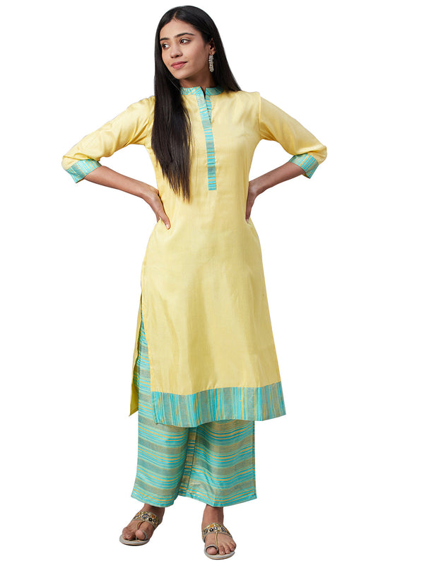 Women's Yellow Poly Silk Kurta - Ziyaa