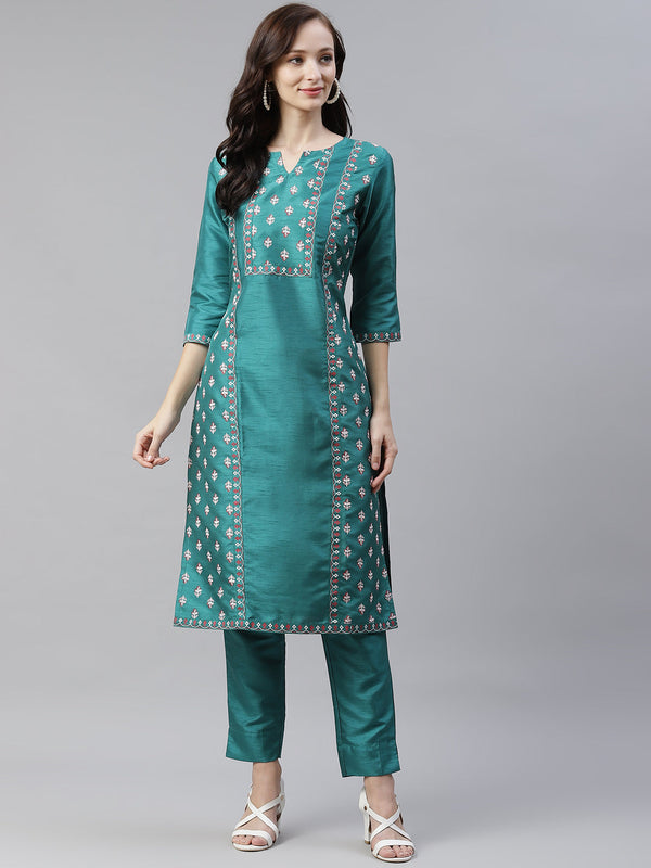 Women Green Printed Kurta and Pant Set by Ziyaa (2 Pc Set)