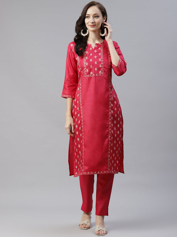 Women Pink Silk Kurta by Ziyaa (1 Pc Set)