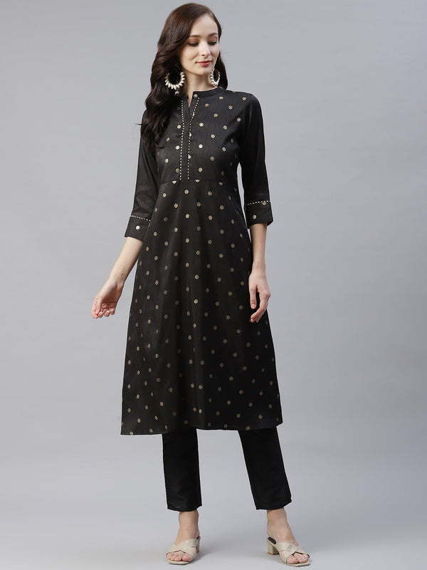 Women Black Silk Kurta by Ziyaa (1 Pc Set)