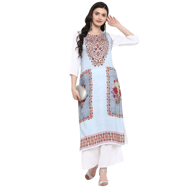 Women's Sky Blue Rayon Kurta - Ziyaa