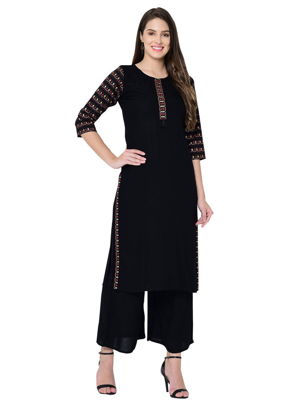 Women's Black Rayon Kurta - Ziyaa