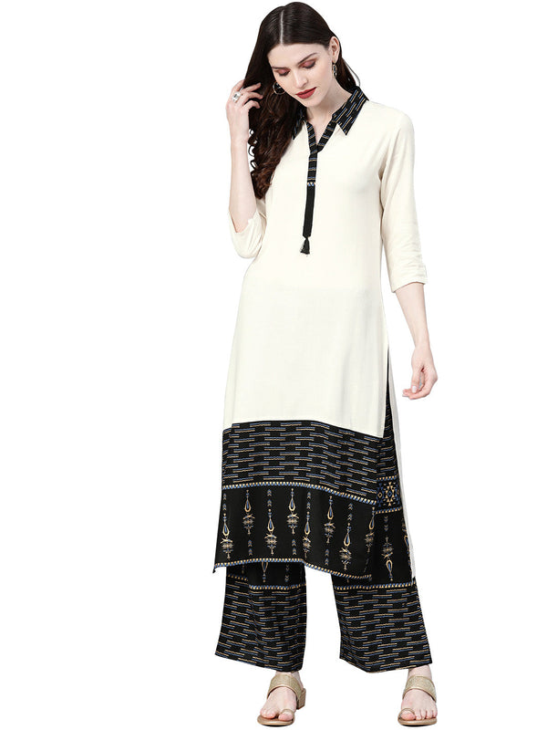 Women's Off White Rayon Kurta - Ziyaa