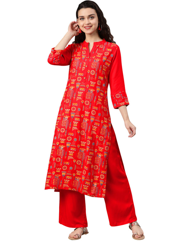 Women's Red Rayon Kurta - Ziyaa