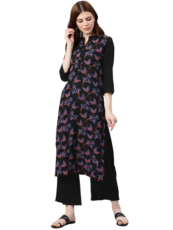 Women's Black Rayon Kurta - Ziyaa