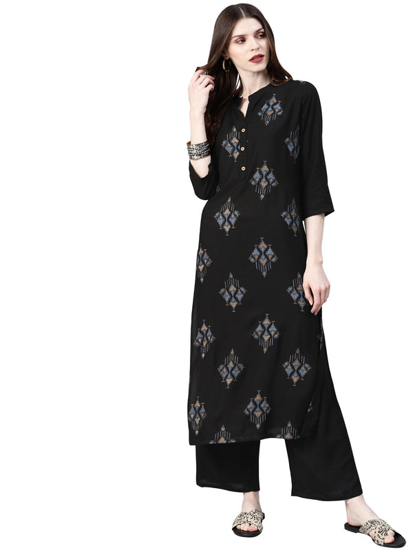 Women's Black Rayon Kurta - Ziyaa