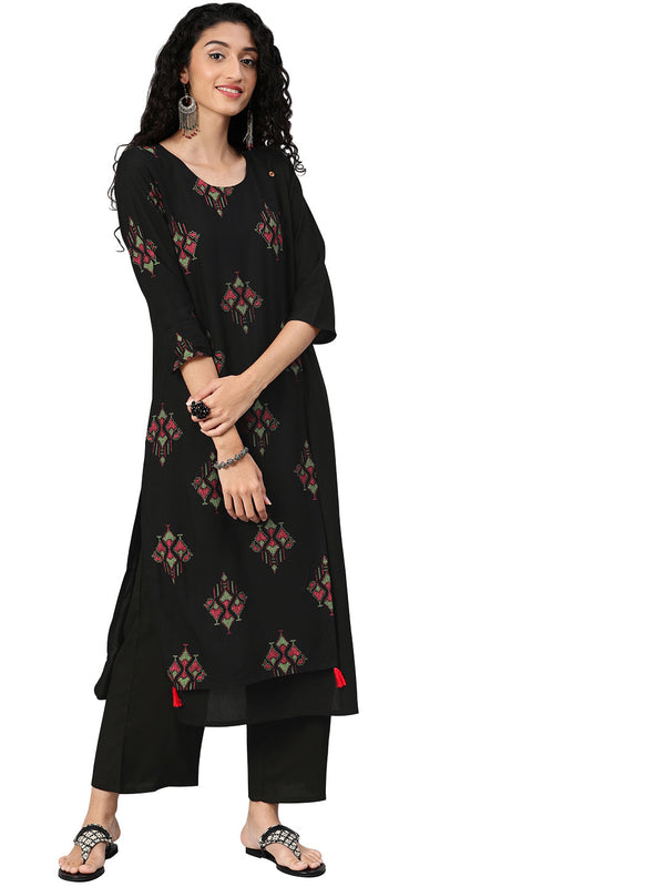 Women Black Rayon Kurta and Palazzo Set by Ziyaa (2 Pc Set)