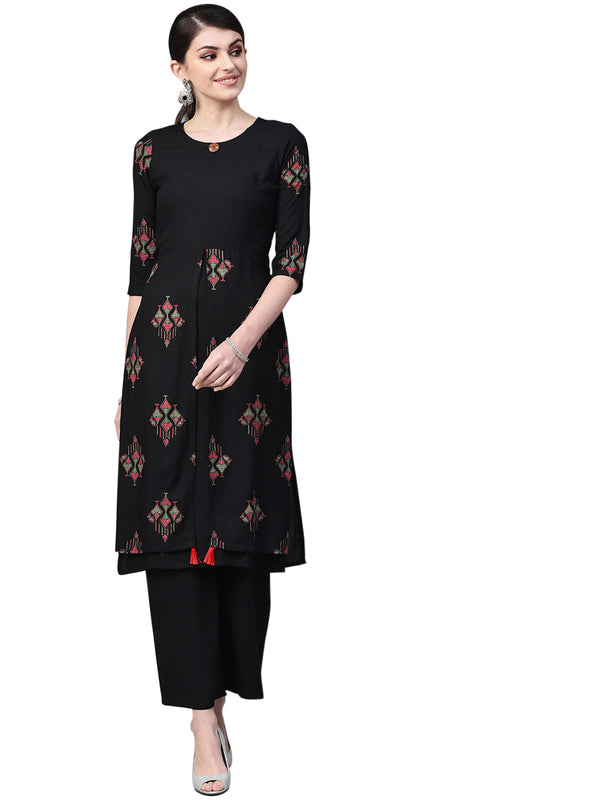 Women's Black Rayon Kurta - Ziyaa