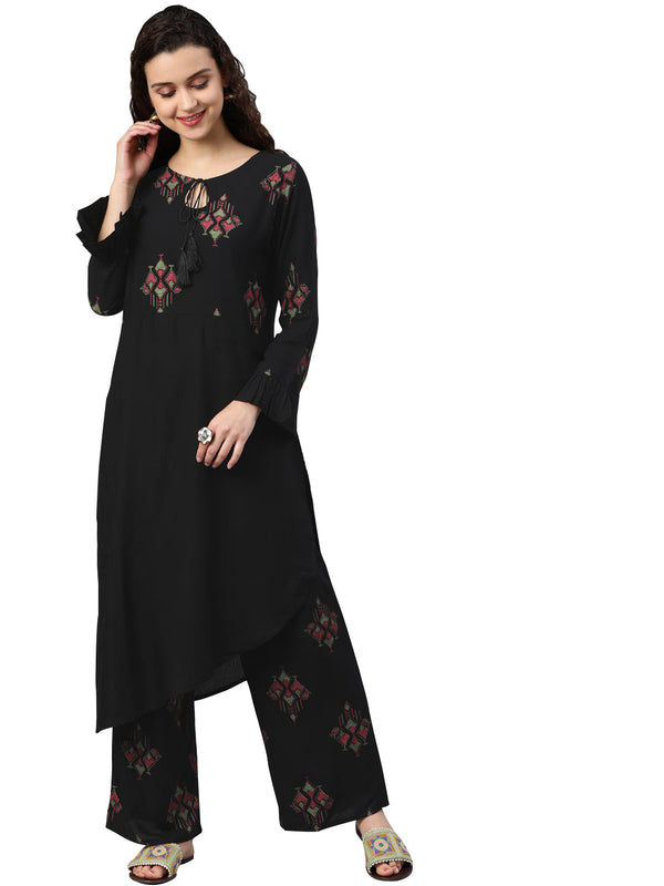 Women's Black Rayon Kurta - Ziyaa