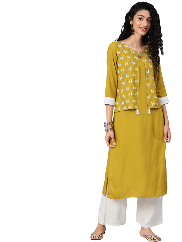 Women's Mustard Rayon Kurta - Ziyaa