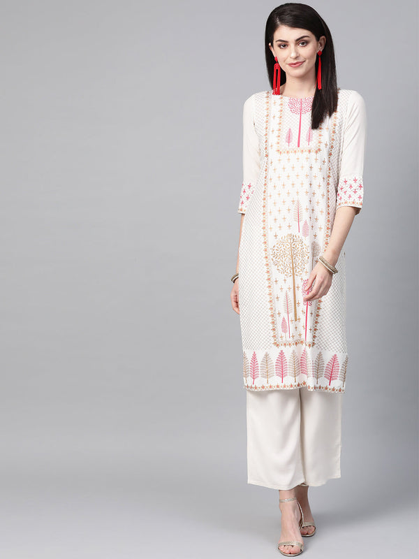 Women's Cream Rayon Kurta - Ziyaa