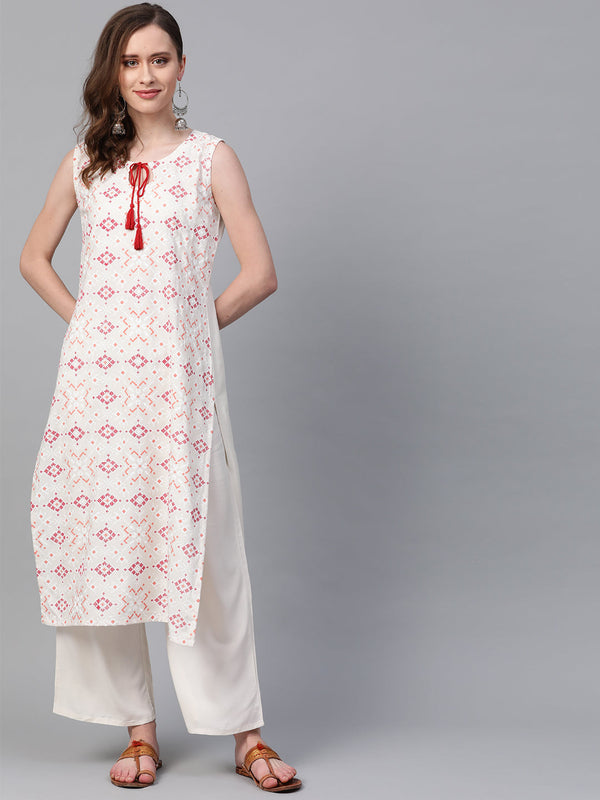 Women's Cream Rayon Kurta - Ziyaa