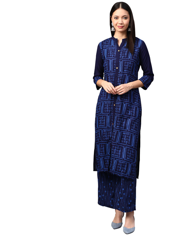 Women's Navy Blue Rayon Kurta - Ziyaa