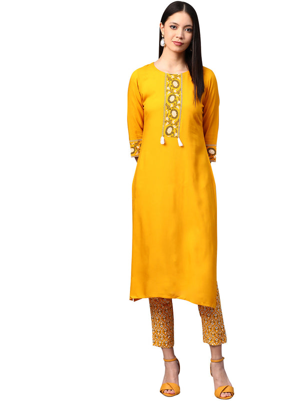 Women's Mustard Rayon Kurta - Ziyaa