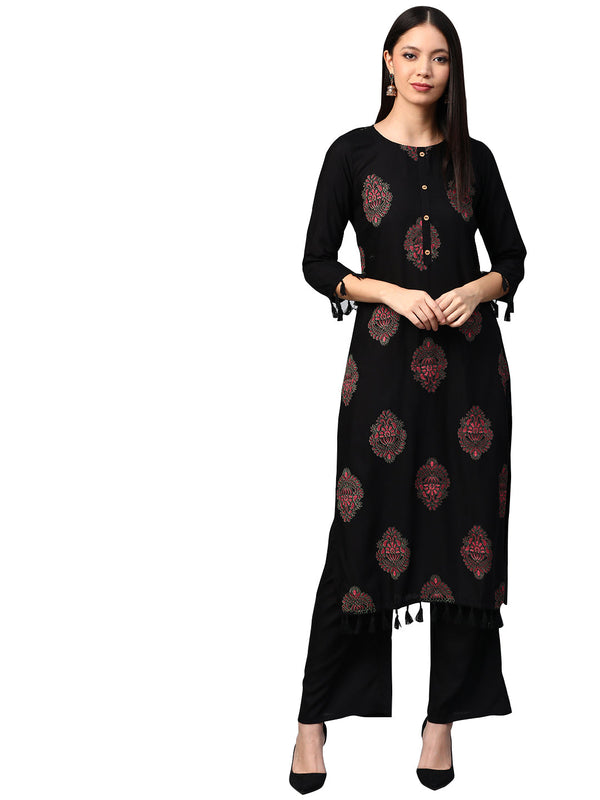 Women's Black Rayon Kurta - Ziyaa