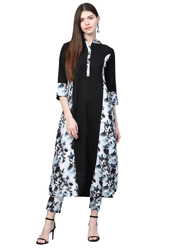 Women Black Cotton Kurta and Pant Set by Ziyaa (2 Pc Set)