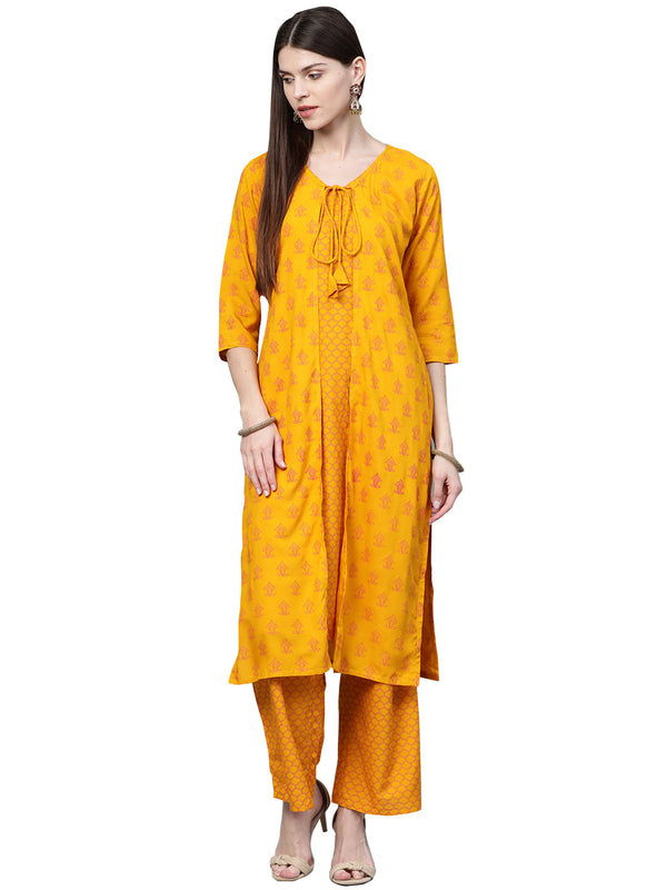 Women Mustard Yellow Rayon Kurta With Palazzo by Ziyaa (2pcs Set)