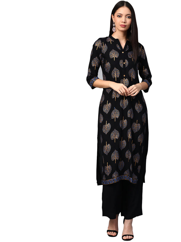 Women's Black Rayon Kurta - Ziyaa