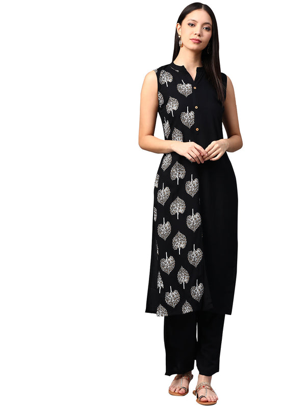 Women's Black Rayon Kurta - Ziyaa