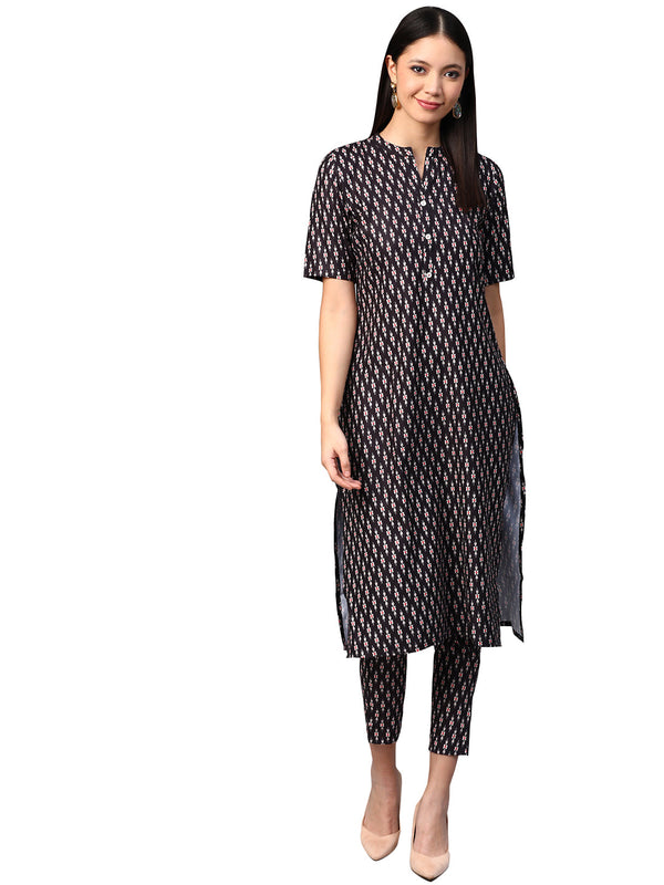 Women's Navy Blue Rayon Kurta - Ziyaa