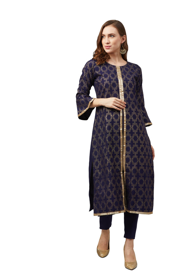 Women's Navy Blue Rayon Kurta - Ziyaa