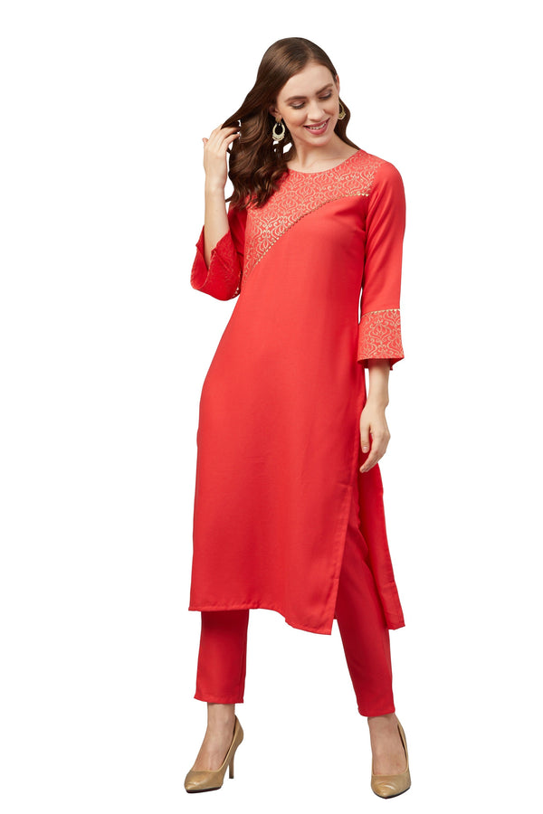 Women's Coral Rayon Kurta - Ziyaa